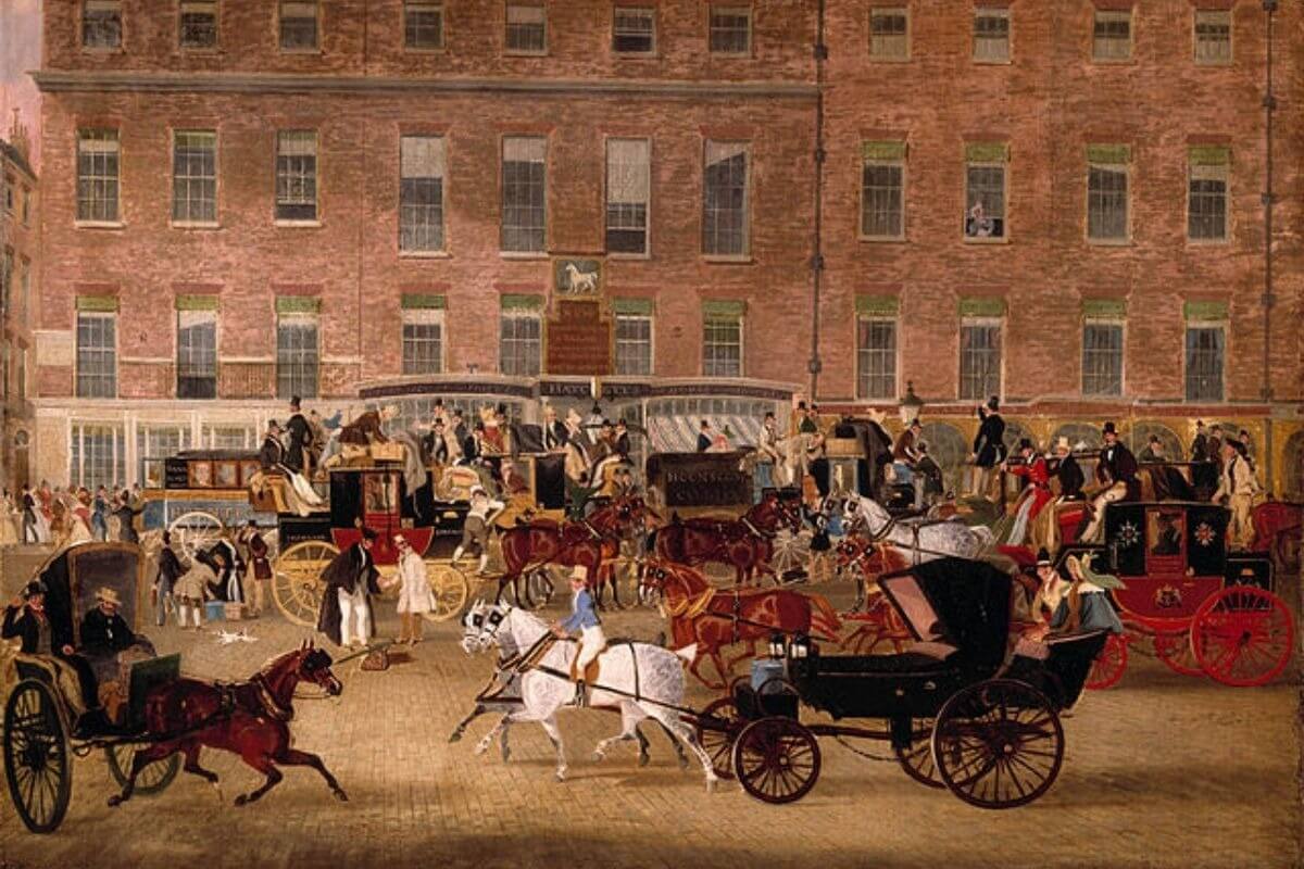 ジェームズ・ポラード作「ピカデリーのホワイトホース・セラー」（19世紀、イギリス） Public Domain（パブリックドメイン）